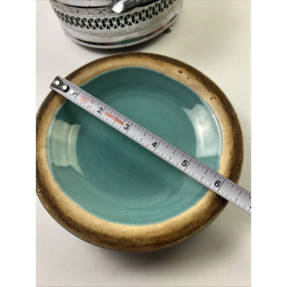 Vintage Faberware Turquoise Ceramic Covered Casserole Dish W/Metal Holder Below: